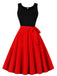 Red 1950s Polka Dot Patchwork Belt Dress, vintage dress, retro fashion, rockabilly, pin-up fashion - perfect for women who love vintage and retro fashion