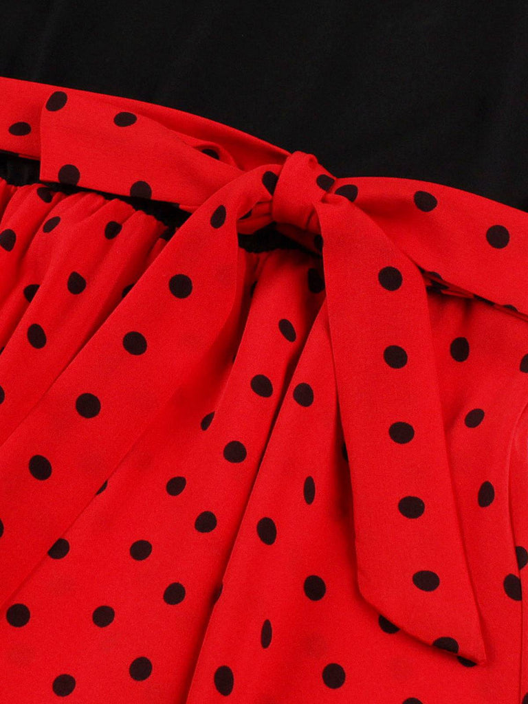Red 1950s Polka Dot Patchwork Belt Dress: where 1950s romance meets her modern spirit