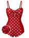 Red 1950s Polka Dot Patchwork Strap Swimsuit, vintage swimsuit, pin-up swimwear - perfect for women who love vintage and retro fashion