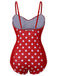 Red 1950s Polka Dot Patchwork Strap Swimsuit, vintage swimsuit, pin-up swimwear - perfect for women who love vintage and retro fashion