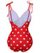 Red 1950s Polka Dot Shoulder Tie Swimsuit, vintage swimsuit, pin-up swimwear - perfect for women who love vintage and retro fashion