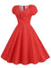 Red 1950s Polka Dot Sweetheart Neck Bow Dress: where 1950s romance meets her modern spirit