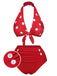 Red 1950s Polka Dot Tie Halter Swimsuit, vintage swimsuit, pin-up swimwear - perfect for women who love vintage and retro fashion