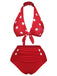 Red 1950s Polka Dot Tie Halter Swimsuit, vintage swimsuit, pin-up swimwear - perfect for women who love vintage and retro fashion
