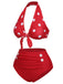 Red 1950s Polka Dot Tie Halter Swimsuit, vintage swimsuit, pin-up swimwear - perfect for women who love vintage and retro fashion