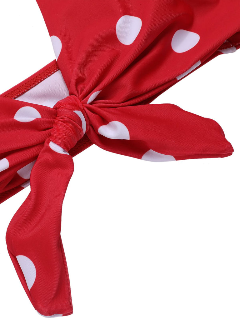 Red 1950s Polka Dot Tie Halter Swimsuit, vintage swimsuit, pin-up swimwear - perfect for women who love vintage and retro fashion