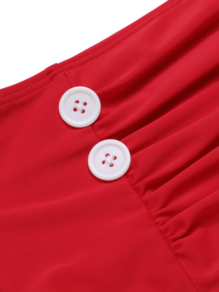 Red 1950s Polka Dot Tie Halter Swimsuit, vintage swimsuit, pin-up swimwear - perfect for women who love vintage and retro fashion