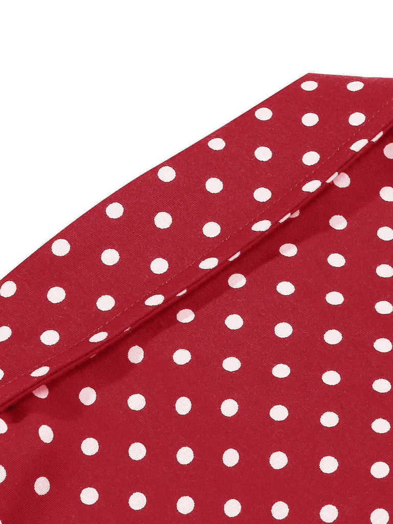 Red 1950s Polka Dot Tie-Front Cropped Blouse - vintage blouse, retro top, classic style for vintage lovers