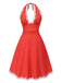 Red 1950s Polka Dots Pleated Lace Halter Dress: where 1950s romance meets her modern spirit