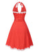 Red 1950s Polka Dots Pleated Lace Halter Dress — the kind of 1950s dress that makes strangers smile
