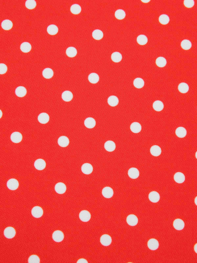 Red 1950s Polka Dots Pleated Lace Halter Dress: where 1950s romance meets her modern spirit