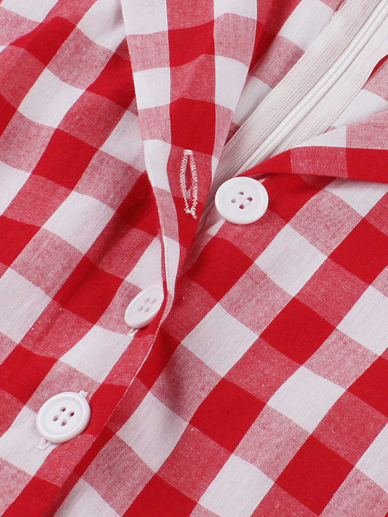 Red 1950s Pure Cotton Gingham Plaids Belted Dress — the kind of 1950s dress that makes strangers smile