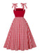 Red 1950s Shoulder Tie Gingham Plaid Dress - vintage dress, retro fashion, rockabilly