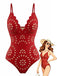 Red 1950s Solid Burnout Petal Collar Swimsuit - vintage swimwear, retro swimsuit, pin-up style for vintage lovers