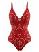 Red 1950s Solid Burnout Petal Collar Swimsuit: beautiful vintage swimwear, retro swimsuit, pin-up style with timeless appeal