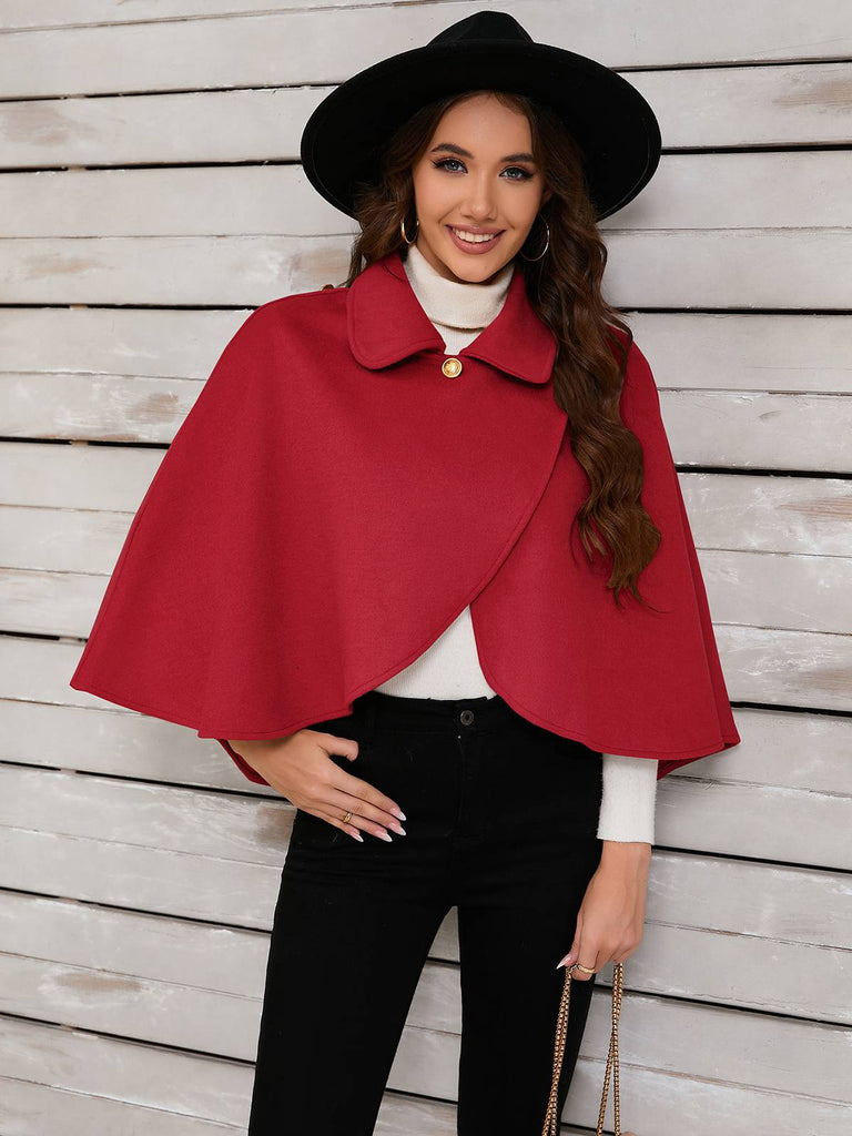 Red 1950s Solid Lapel Cloak Coat - vintage fashion, retro style, elegant red