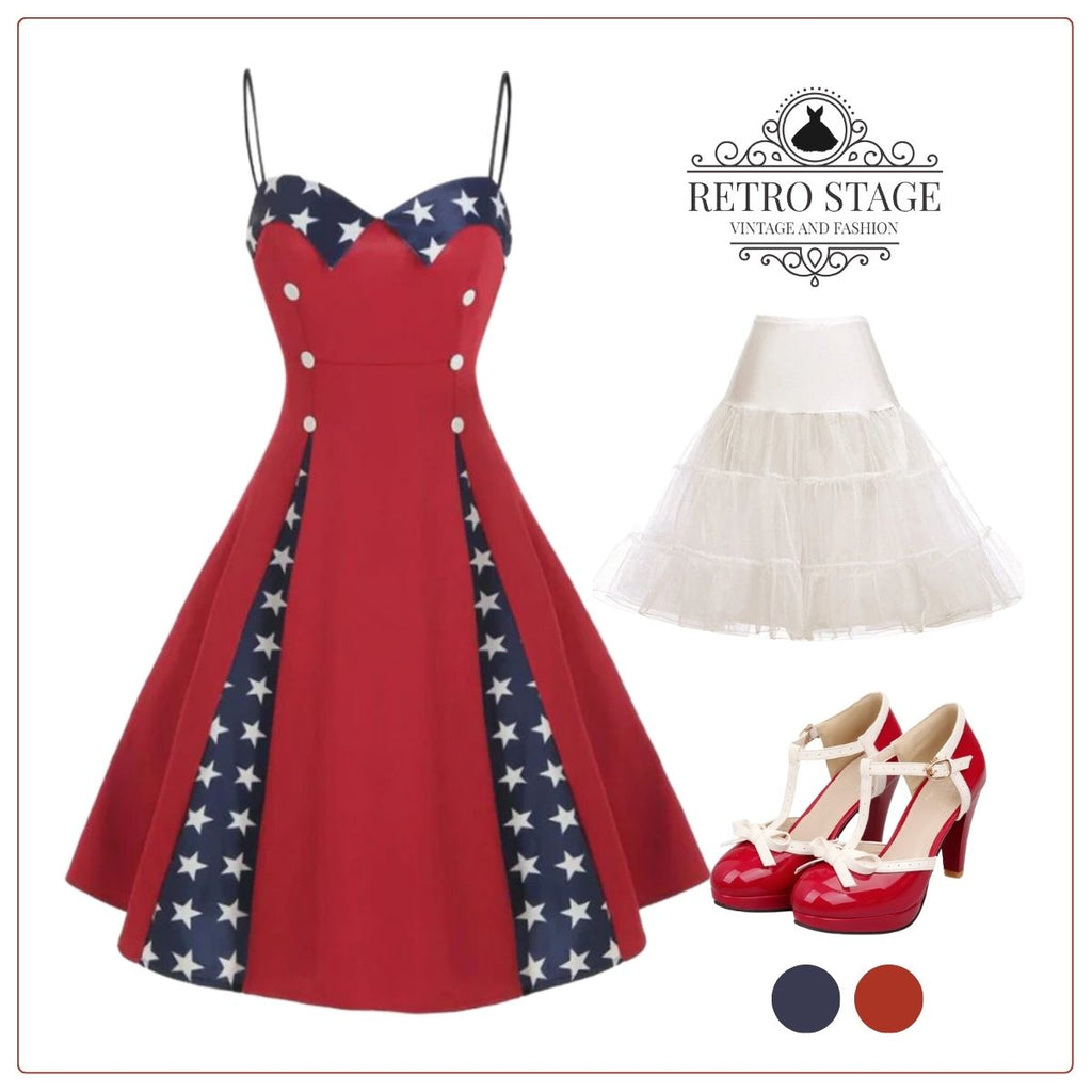 Red 1950s Stars Patchwork Strap Dress: timeless style reimagined