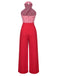 Red 1950s Strawberry Cross Halter Jumpsuit, vintage romper, retro jumpsuit - perfect for women who love vintage and retro fashion