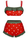 [Plus Size] Red 1950s Strawberry Ruffle Strap Swimsuit, vintage swimsuit, pin-up swimwear - perfect for women who love vintage and retro fashion