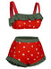 [Plus Size] Red 1950s Strawberry Ruffle Strap Swimsuit, vintage swimsuit, pin-up swimwear - perfect for women who love vintage and retro fashion
