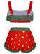 [Plus Size] Red 1950s Strawberry Ruffle Strap Swimsuit, vintage swimsuit, pin-up swimwear - perfect for women who love vintage and retro fashion