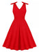 Red 1950s V-Neck Sleeveless Solid Dress: where 1950s romance meets her modern spirit