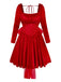 Red 1950s Velvet Pearl Ruched Tulle Bow Dress - vintage dress, retro fashion, rockabilly