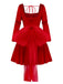 Red 1950s Velvet Pearl Ruched Tulle Bow Dress - vintage dress, retro fashion, rockabilly