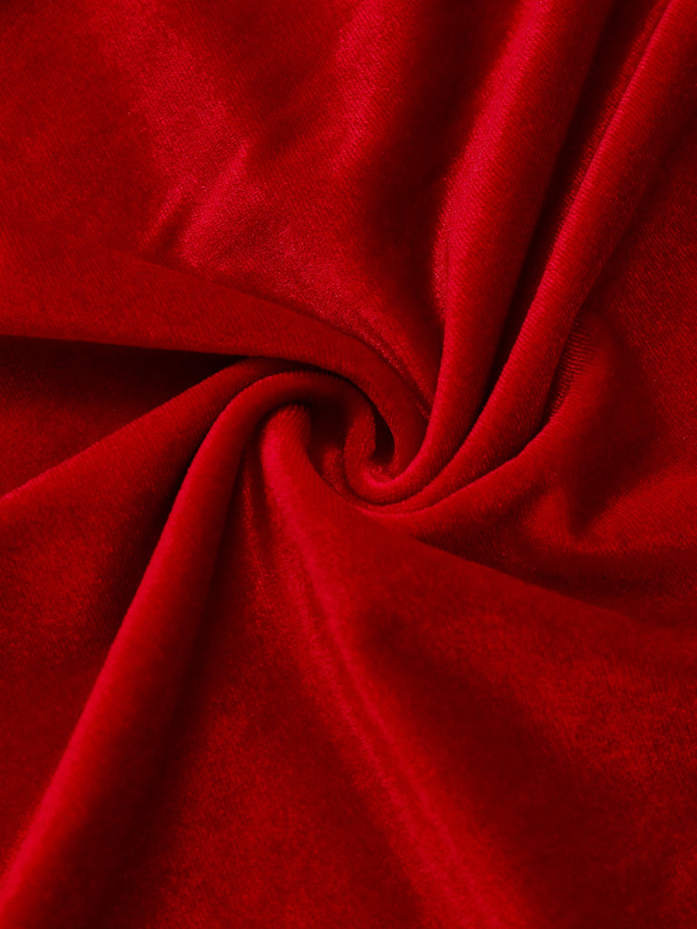 Red 1950s Velvet Pearl Ruched Tulle Bow Dress - vintage dress, retro fashion, rockabilly