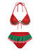 Red 1950s Watermelon Ruffled Bikini Set - vintage fashion, retro style, elegant red