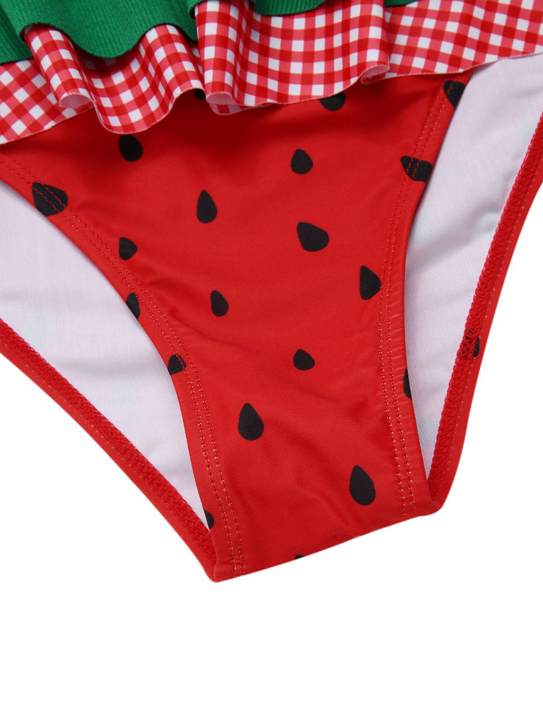Red 1950s Watermelon Ruffled Bikini Set - vintage fashion, retro style, elegant red