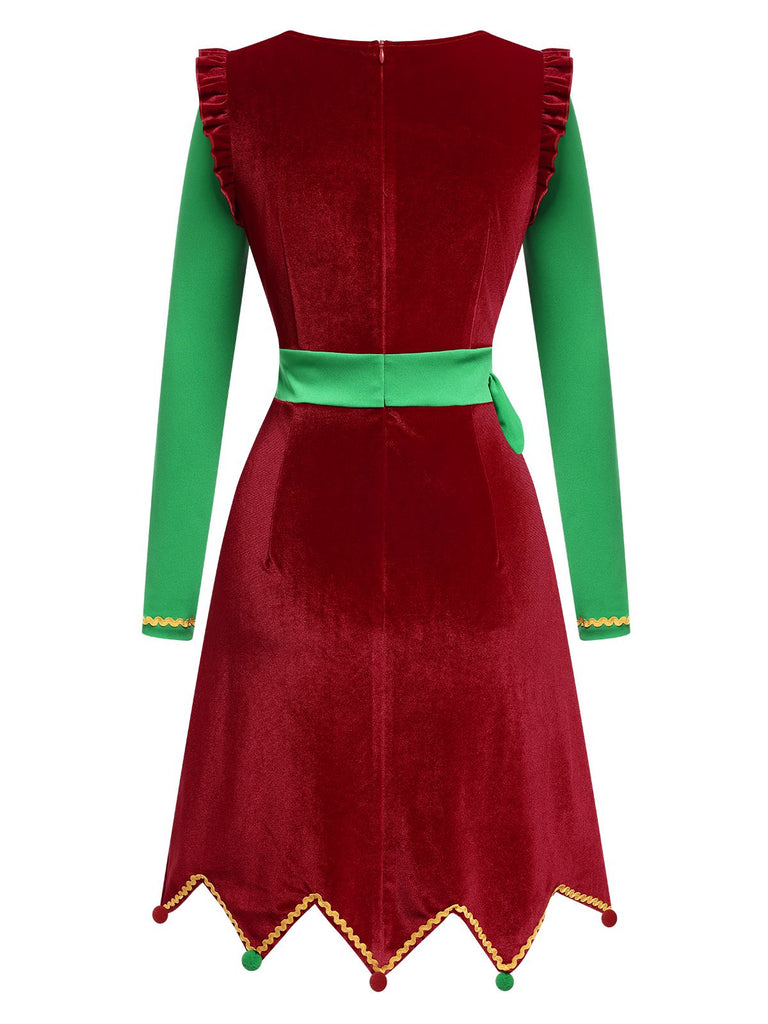Red 1960s Christmas Wave Hem Contrast Dress, vintage dress, retro fashion - perfect for women who love vintage and retro fashion