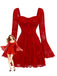 Red 1960s Floral Bow Bell-Sleeve Knit Dress - vintage dress, retro fashion, elegant red