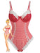 Red 1960s Gingham Lace Bow Bodysuit Lingerie - vintage fashion, retro style, elegant red