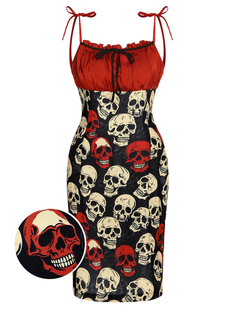 Red 1960s Halloween Skull Strap Dress, vintage dress, retro fashion - perfect for women who love vintage and retro fashion