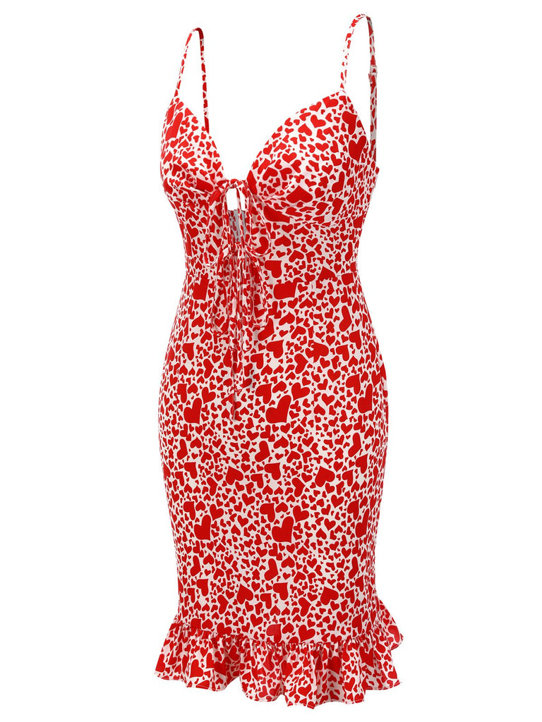 Red 1960s Heart Strap Fishtail Dress, vintage dress, retro fashion - perfect for women who love vintage and retro fashion