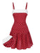 Red 1960s Lace Patchwork Polka Dots Pleated Dress - vintage dress, retro fashion, elegant red