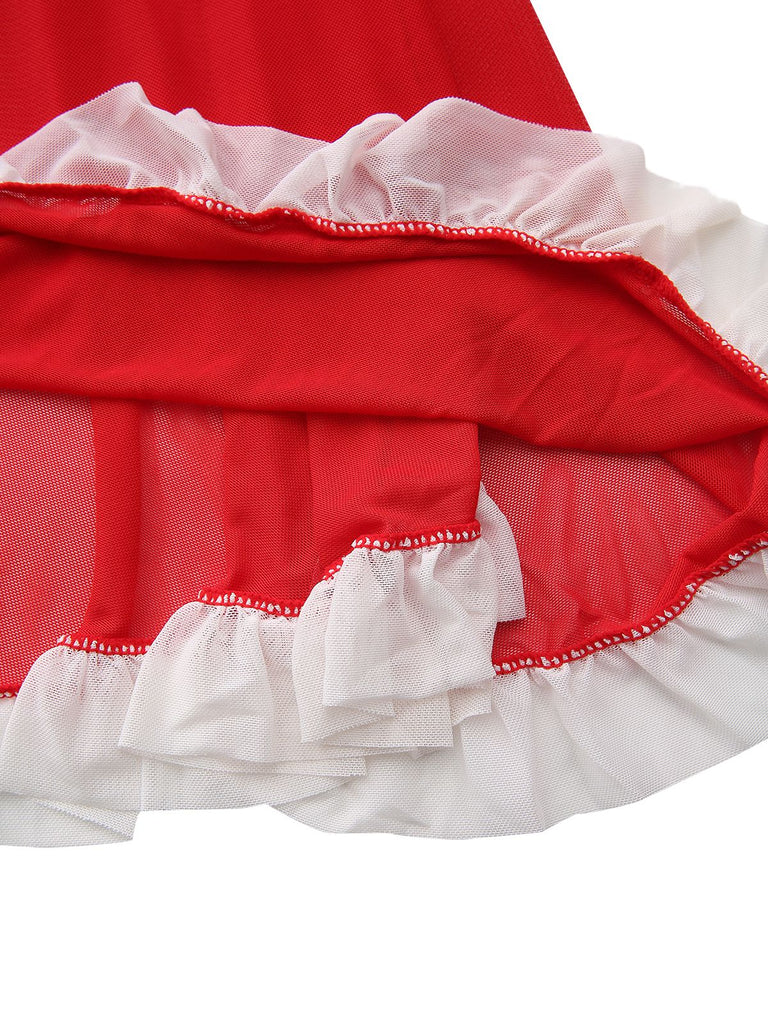 Red 1960s Lace Slip Nightgown Set - vintage nightgown, retro sleepwear, elegant red