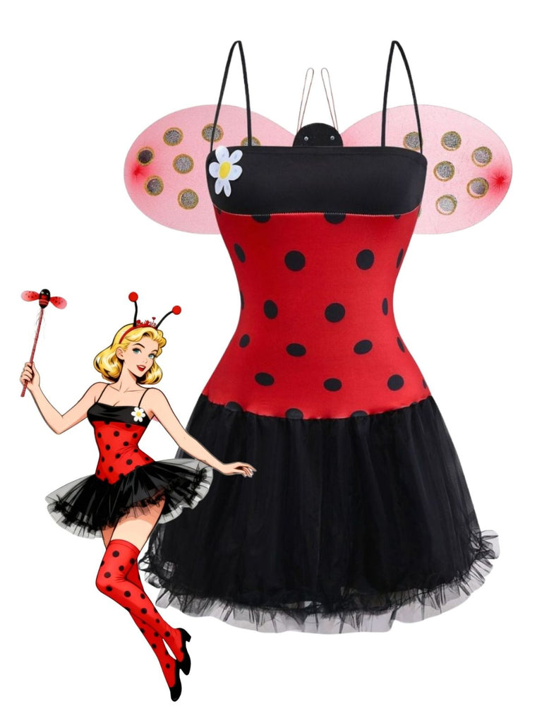 Red 1960s Miraculous Ladybug Cosplay Costume Set - vintage fashion, retro style, elegant red