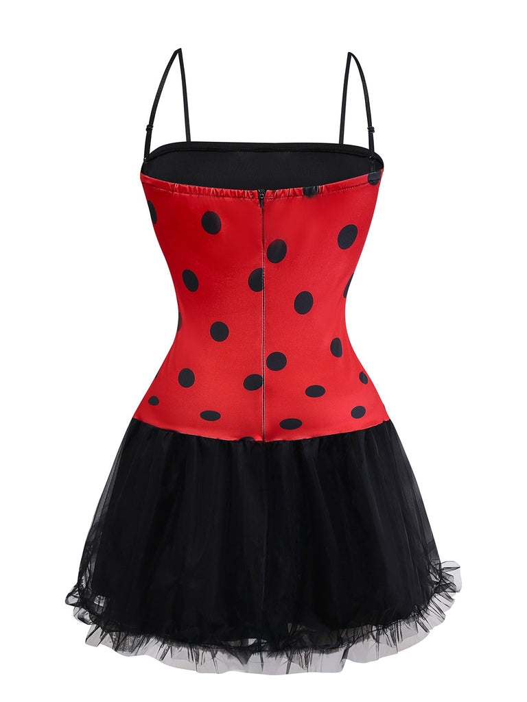 Red 1960s Miraculous Ladybug Cosplay Costume Set - vintage fashion, retro style, elegant red