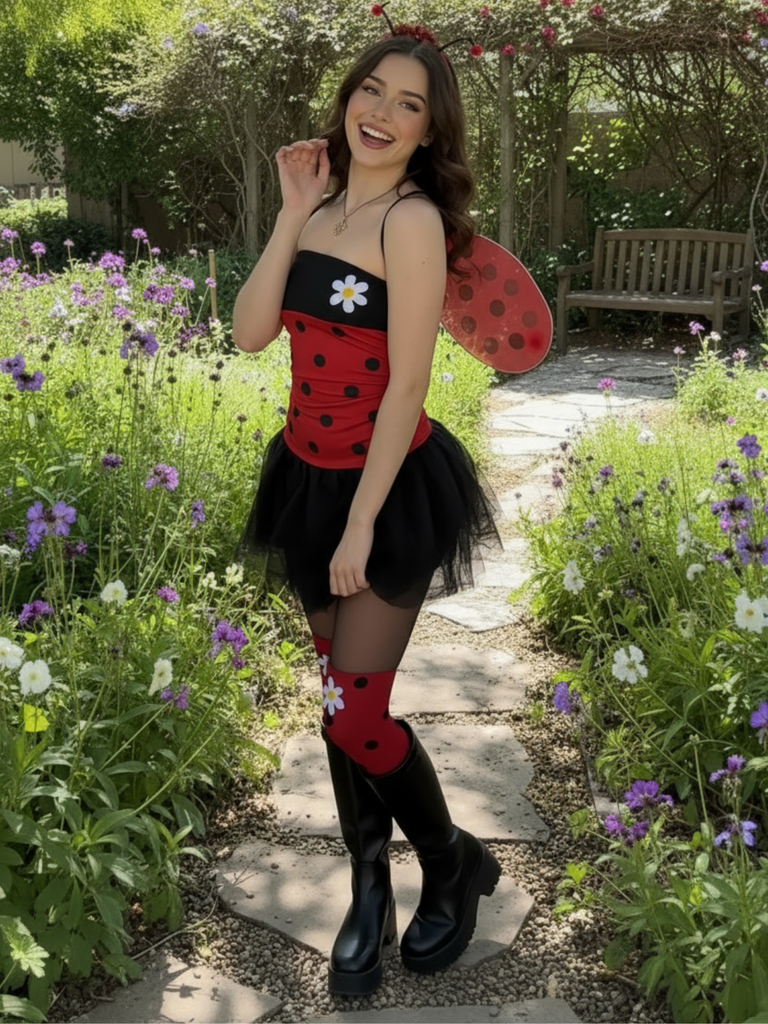 Red 1960s Miraculous Ladybug Cosplay Costume Set - vintage fashion, retro style, elegant red