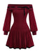 Red 1960s Off-Shoulder Bow Knit Lantern Sleeve Dress, vintage dress, retro fashion - perfect for women who love vintage and retro fashion