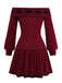 Red 1960s Off-Shoulder Bow Knit Lantern Sleeve Dress, vintage dress, retro fashion - perfect for women who love vintage and retro fashion