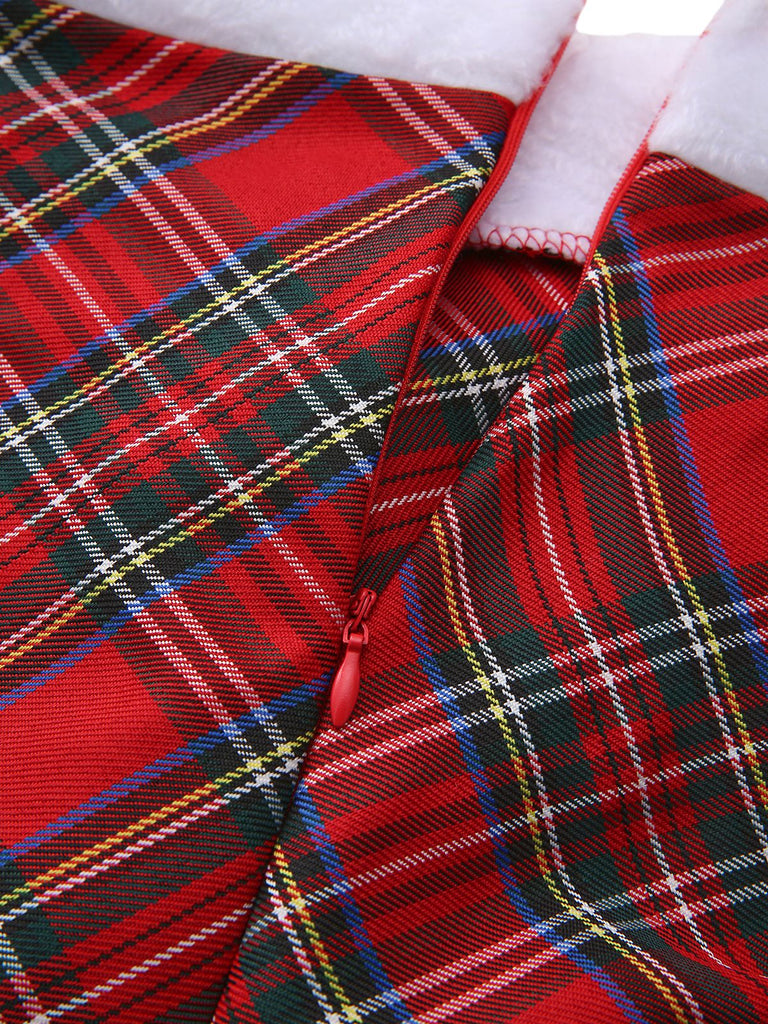 Red 1960s Off-Shoulder Plaid Christmas Dress Set - vintage dress, retro fashion, elegant red