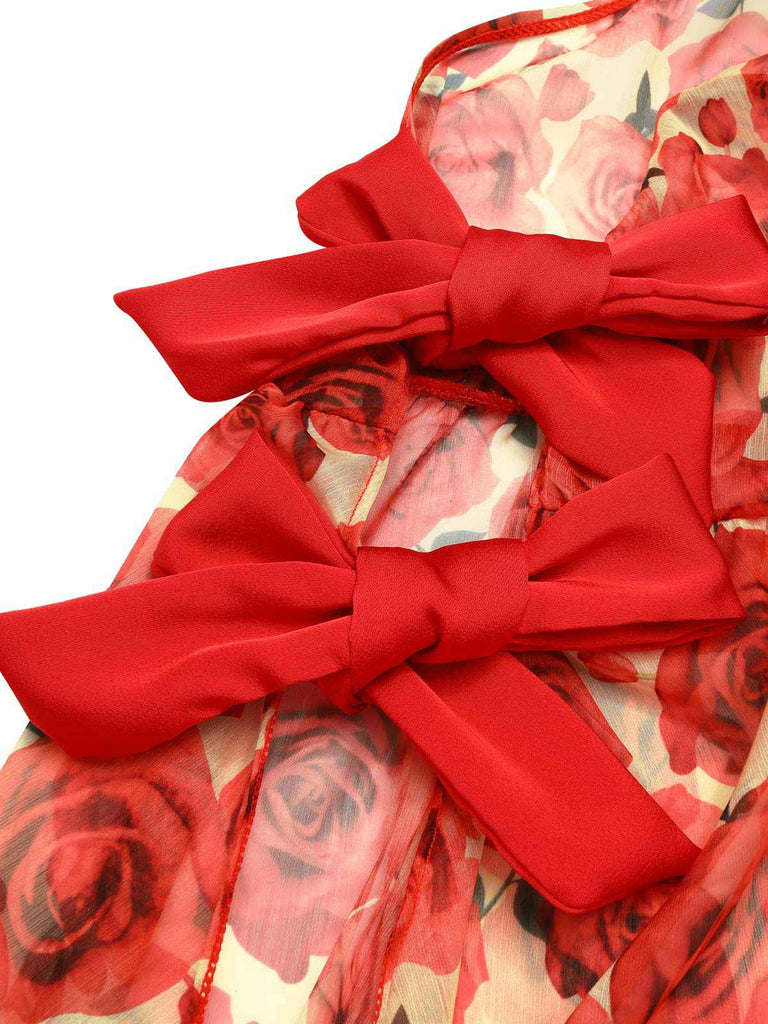 2PCS Red 1960s Glitter Ring Bikini Set & Roses Cover-Up — because 1960s glamour never goes out of style