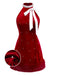 Red 1960s Pearl Fringe Christmas Velvet Dress - vintage dress, retro fashion, elegant red