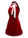 Red 1960s Pearl Fringe Christmas Velvet Dress - vintage dress, retro fashion, elegant red