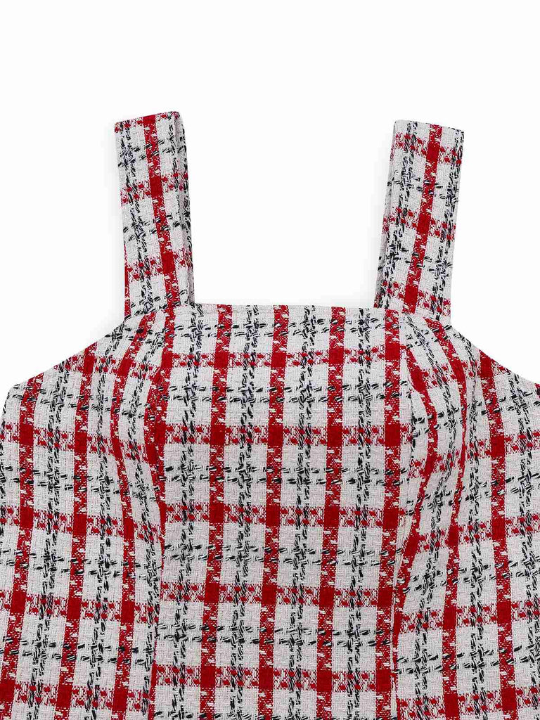 Red 1960s Plaid Tweed Vest Dress - vintage dress, retro fashion, elegant red
