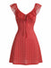 Red 1960s V-Neck Ruffle Swing Dress 2