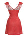 Red 1960s V-Neck Ruffle Swing Dress 3